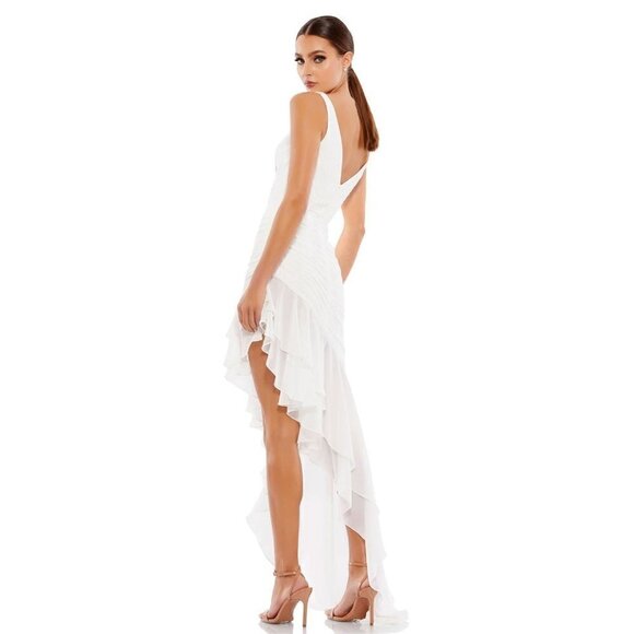 Mac Duggal Sleeveless Asymmetrical Hem Gown White Womens Size 2 - Picture 3 of 10